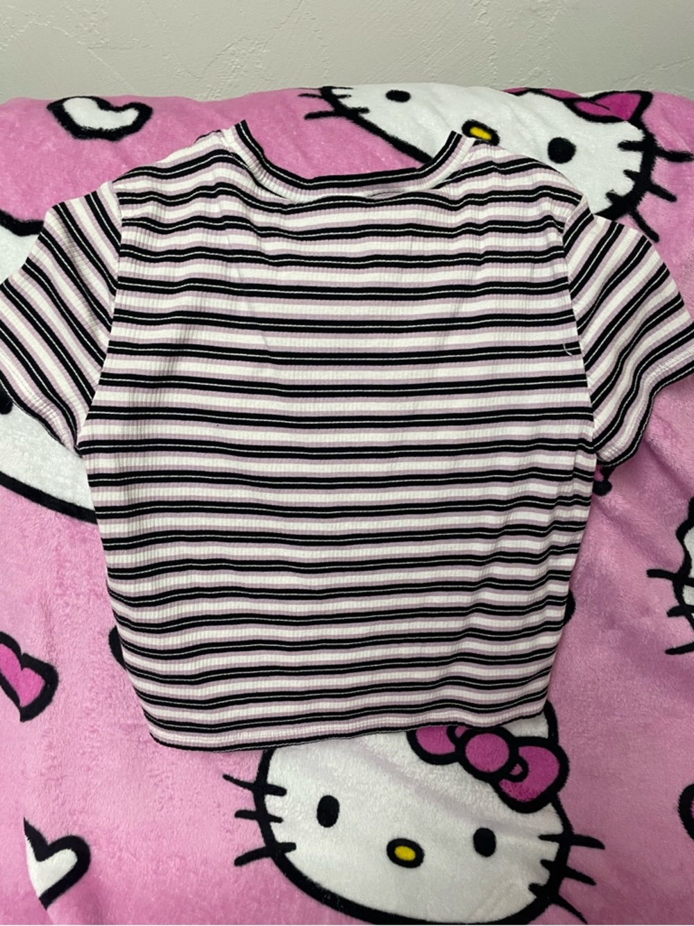 black white purple striped tee